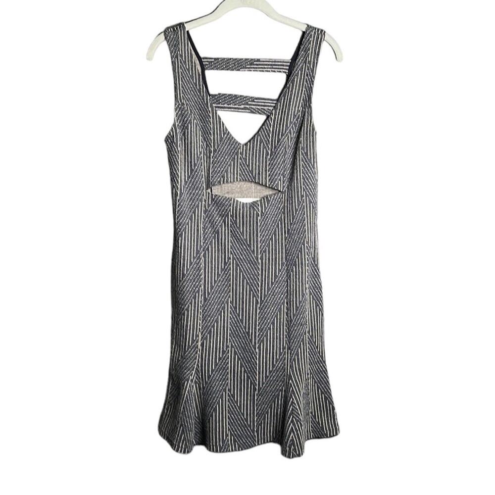 The Moon Blue White Textured Sleeveless Swing Dress Large